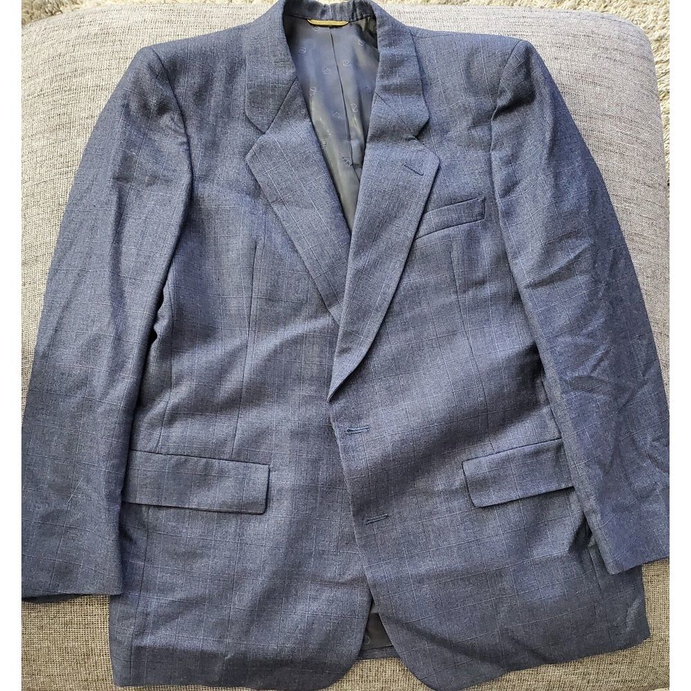 Christian‎ Dior Men's Vintage Blue Plaid Wool Sports Coat Size 44 Regular